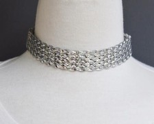 Gargantilla de cuero sintético plata tejido collar gargantilla ancho ajustable 13-15,5"