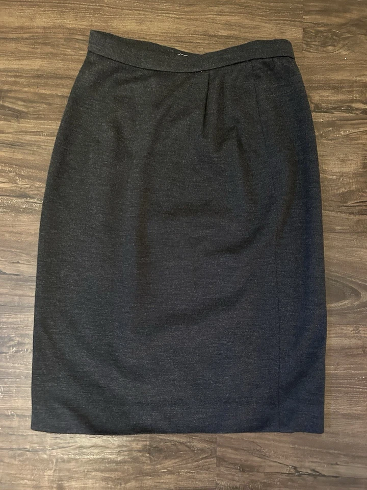 Excelente Estado - Falda Lápiz Lana Carolina Herrera - Gris - Talla 8