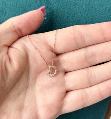 14K Rotgold runder Brillant natürlicher Diamant Anfangsbuchstabe A Halskette 18'' Zoll
