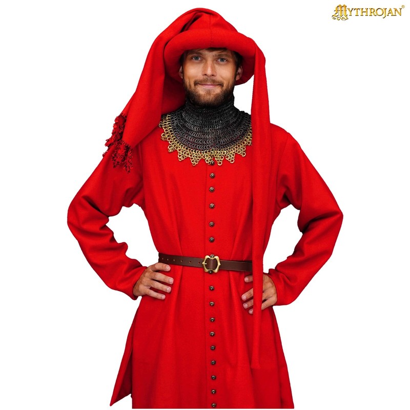 Medieval Woolen Dress for Men Houppelande Court Dress Cosplay Costume Red Medium