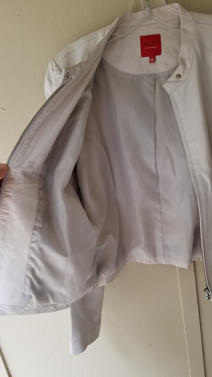 Vintage Saks Fifth Avenue White Genuine Leather Jacket Coat Womens Large L RED eBay