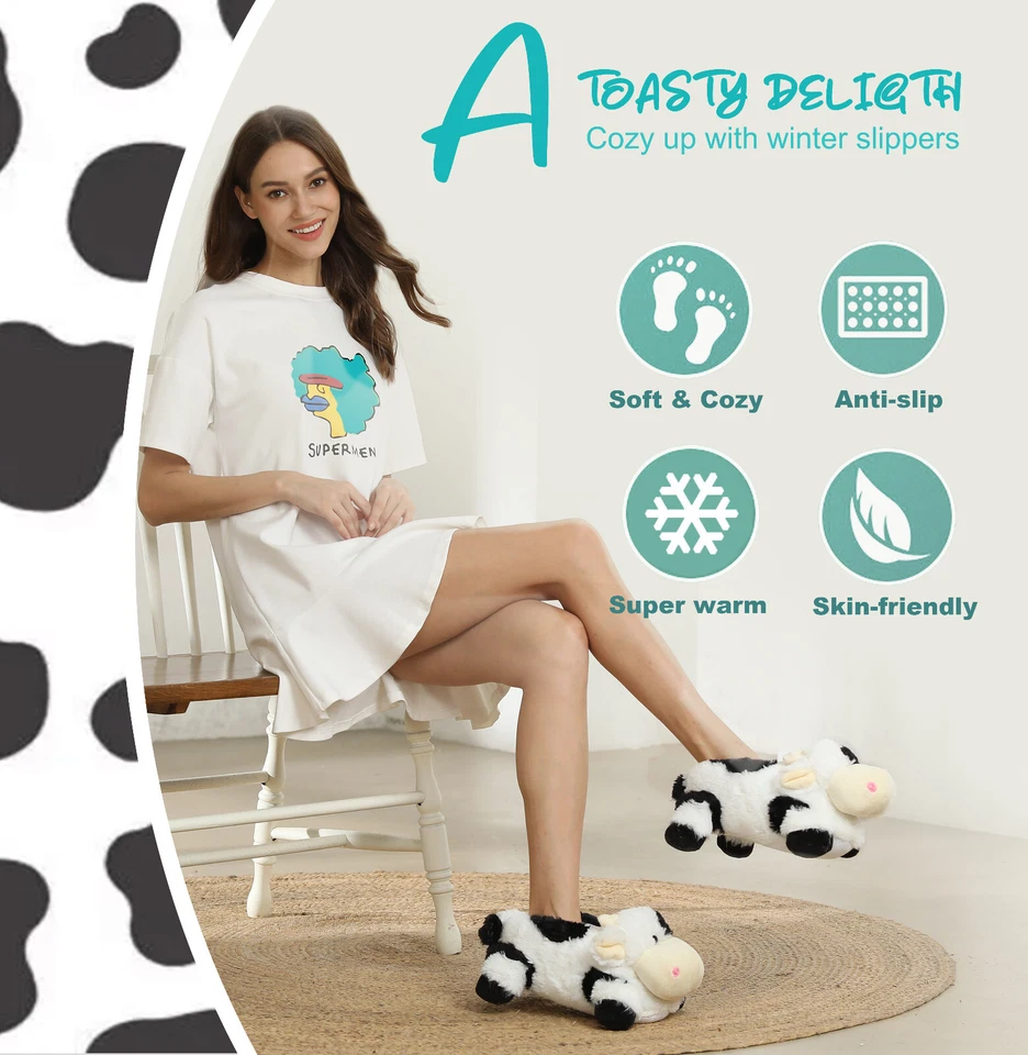 Нечеткие тапочки-коровы для женщин и мужчин, новинки тапочки для помещений животных для взрослых - Изображение 3 из 4