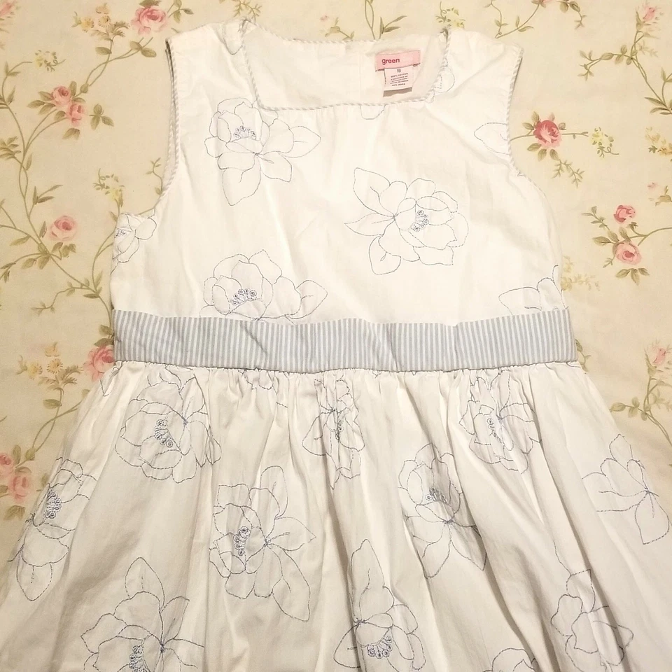 🌼Vestido Floral Blanco y Azul Niñas Talla 16🌼 Foto 3 de 4