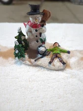 Vintage Christmas SNOWMAN & Boy Greenbrier International Cobblestone Village