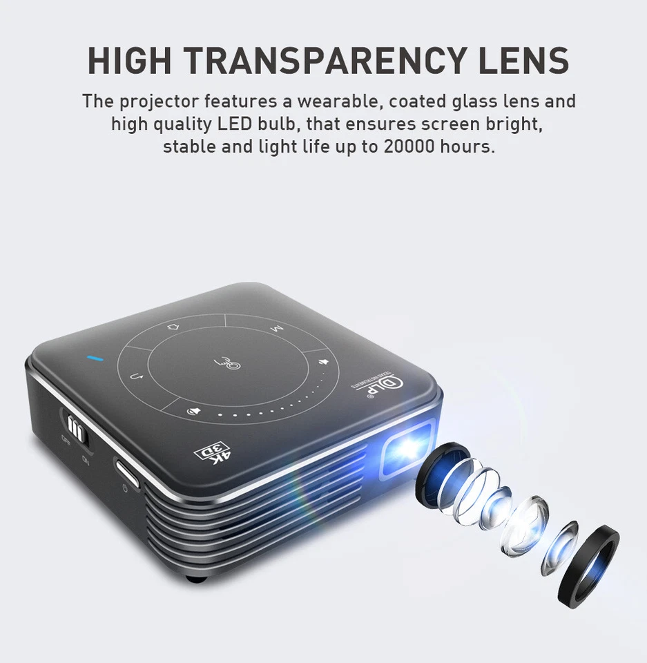 Portable DLP Android Mini Smart Projector 4K Home Theater Android 9 16GB / 32GB - Image 4 of 4