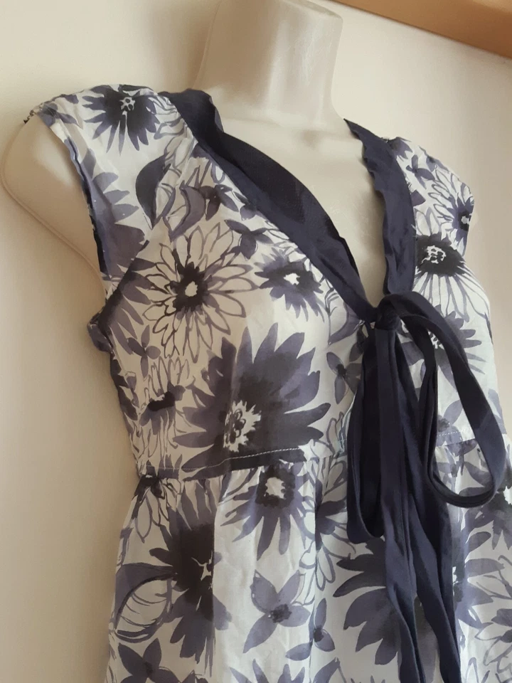 Kew @ Jigsaw Silk Floral Sunflower Print Cotton Purple White Top UK 8 EU 38 US 4 - Image 2 of 4