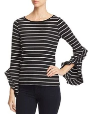 Red Haute Striped Bell-Sleeve Top, Size Large