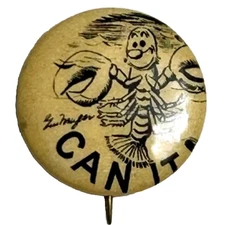 Can It! Lobster 7/8" Celluloid Pinback Button Hassan Cigarettes c1910s