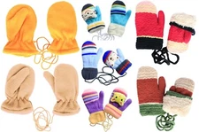  Kids Soft Fleece Plush Lined Mittens with String