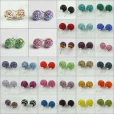 1Pair Sparkle Czech Crystal Round Disco Ball Silver Stud Earrings 6mm 8mm 10mm
