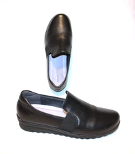 Aravon Josie Black Soft Leather Wedge Womens 8.5 B (MED) Loafer Shoes