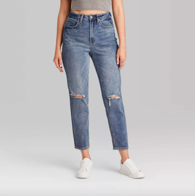 Women s Super High Rise Distressed Curvy Mom Jeans Wild Fable Medium Wash 00