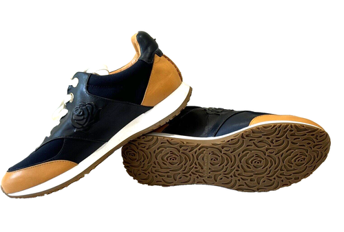 TARYN ROSE Navy & Camel Leather Lace-Up Sneakers - Size 8 1/2 M Worn only ONCE - Picture 10 of 11
