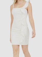 Guess Women's White Ruffled Above Knee Bodycon Dress Size 10