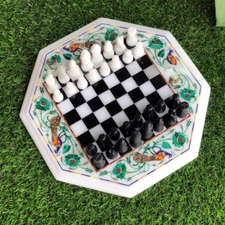 Marble chess set with storage stone chess set handmade chess 15" in chess board