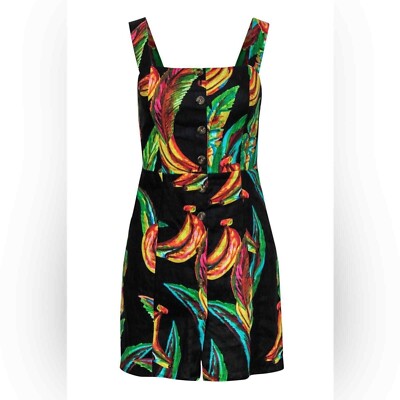 Farm Rio Preta Banana Linen Mini Dress Size Large Color Black + Multi NWT