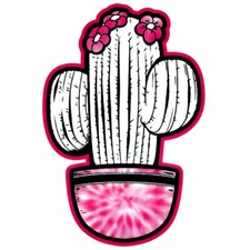 "Pink & Black" Temporary Tattoo, Cactus & Flowers in Tie-Dye Pot, Made in USA