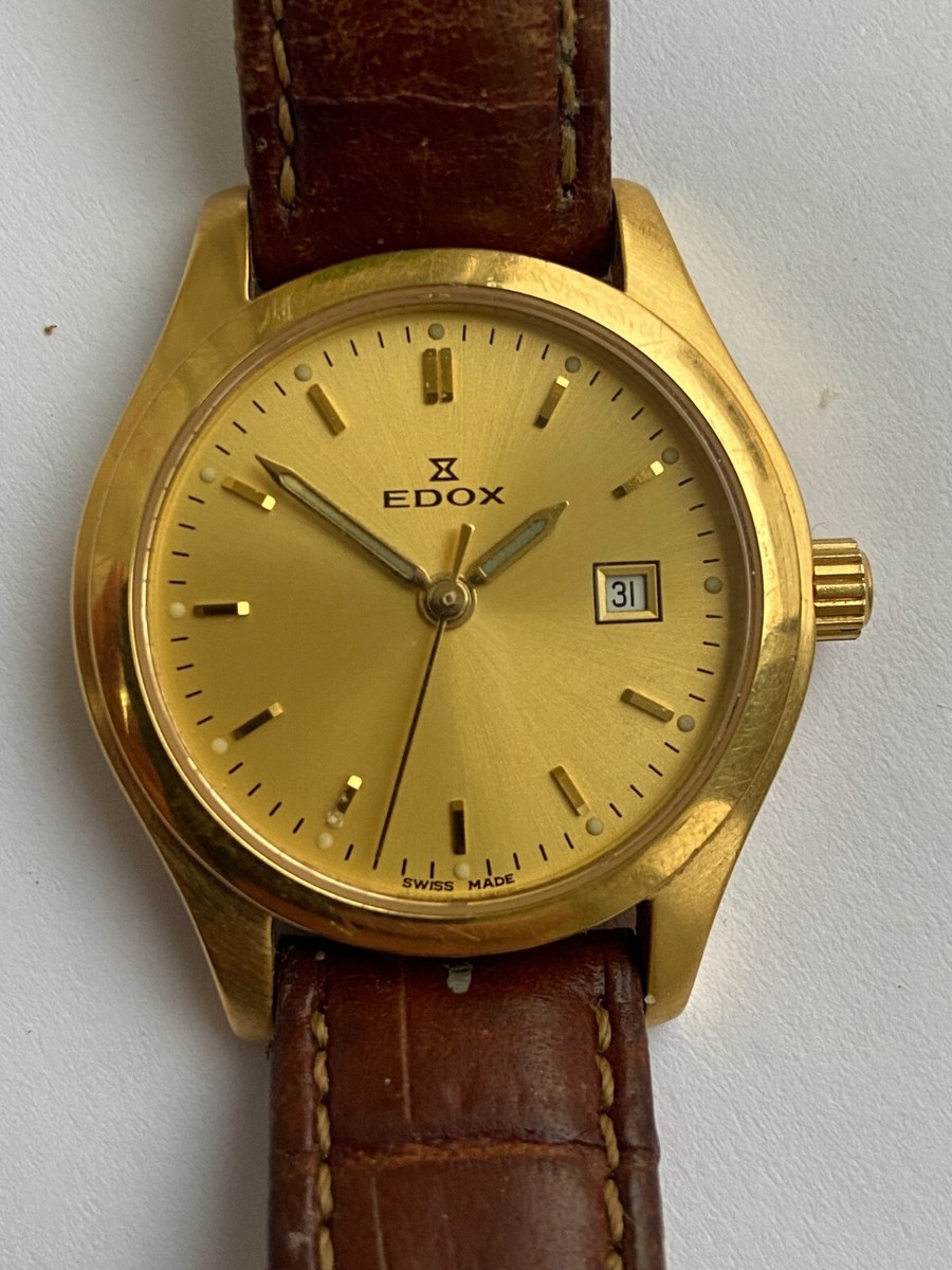 Vintage RARE WOMEN WATCH QWARTZ EDOX 31183 GOLD PLATED AND