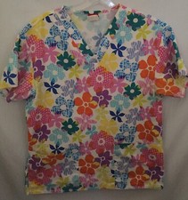 Dickies Small Multicolor Scrub Bright Floral Print Pull On Front Pockets Uni