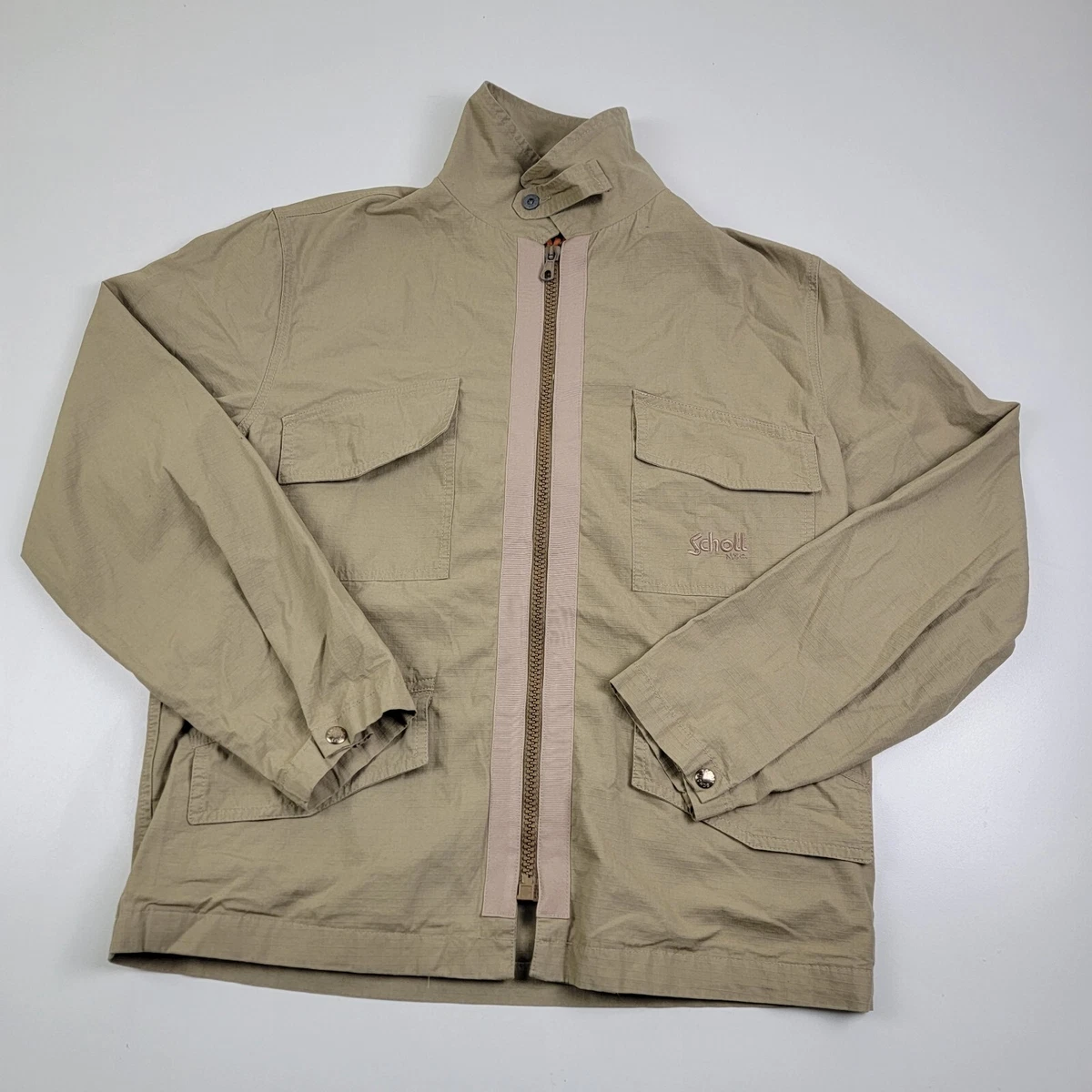 Schott Mens Harrington Jacket M Solid Beige Cotton Blend