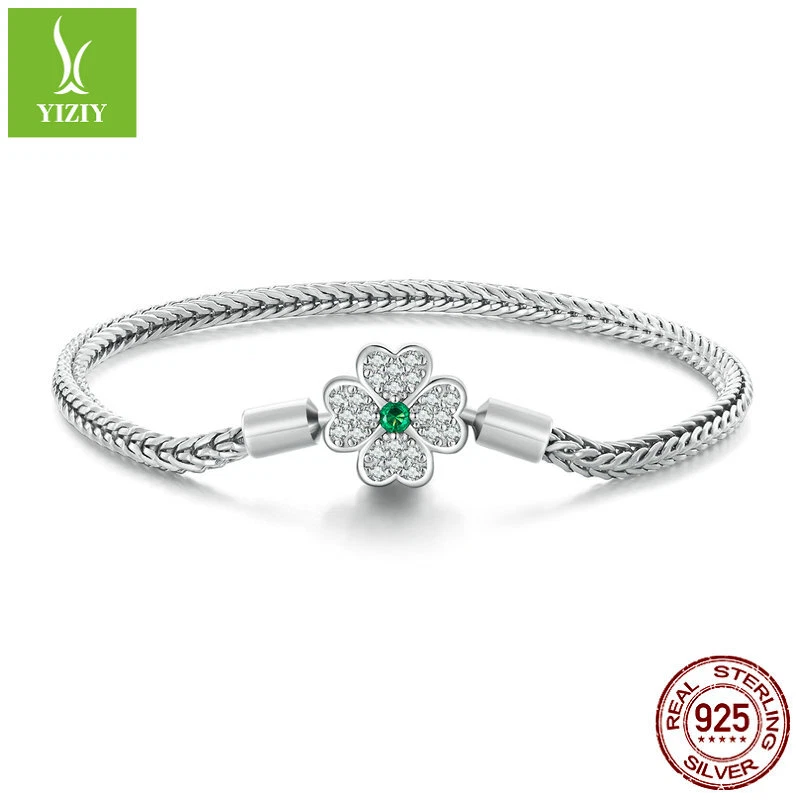 VALENTINO Bracciale moda argento sterling 925 base quattro foglie zirconi gioielli da donna 17 19 cm