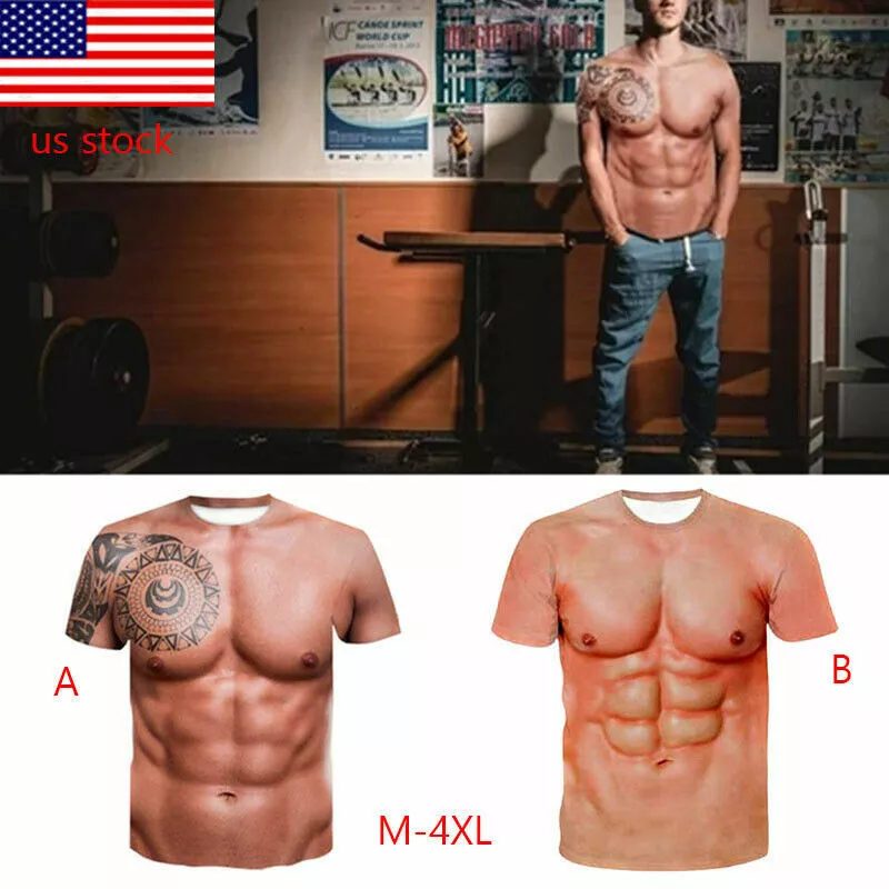 Men's 3D T-Shirt Bodybuilding Simulated Muscle Shirt Nude Skin Chest Muscle  3D Bodybuilding Simulated Muscle Shirt Nude Skin Chest Muscle Tee Shirt