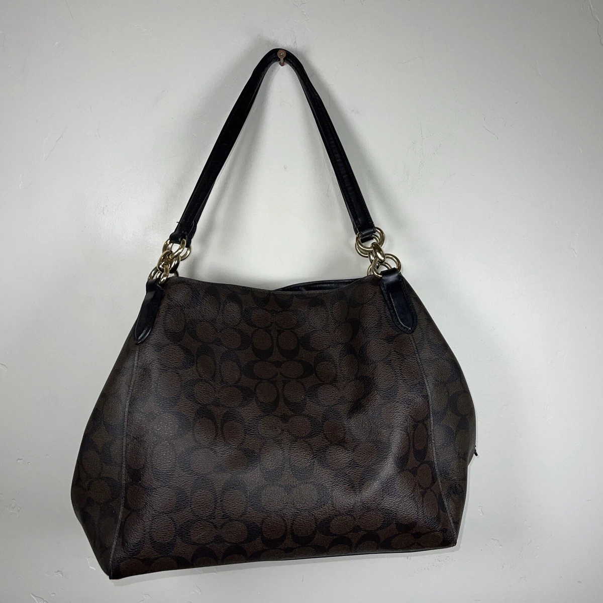 Coach Hallie Shoulder Bag In Signature Canvas Brown Black F80298