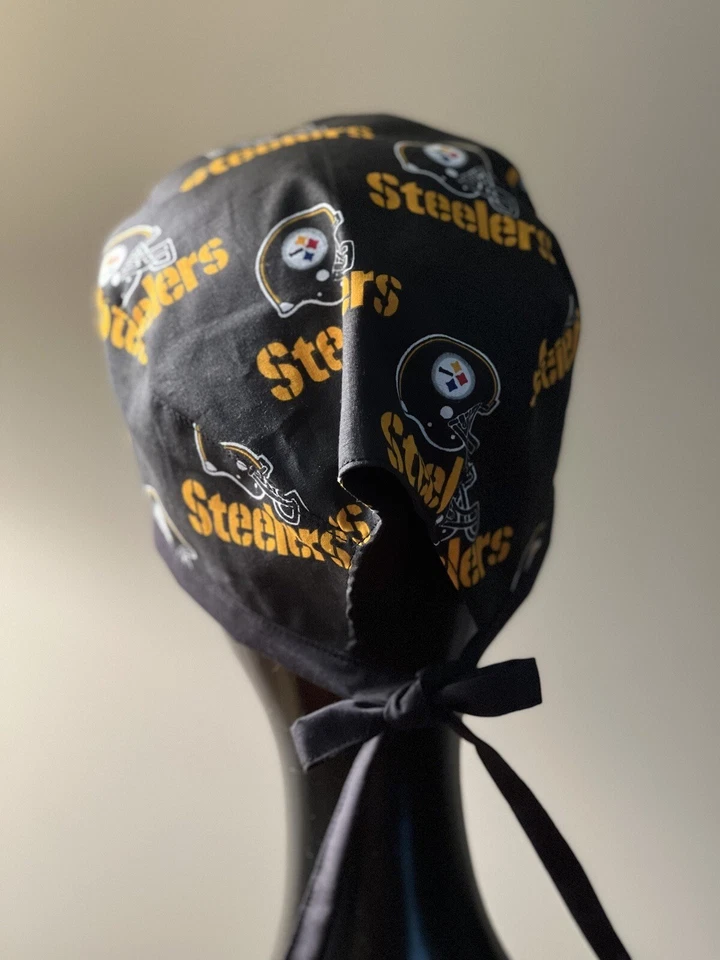 Pittsburgh Steelers Black & Gold Surgical Scrub Hat Cap Reversible Lined - Image 2 of 3