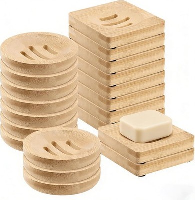 20 PCS Bamboo Soap Dish, 10 Round Wooden Bar Soap Holder and 10 Square Soap