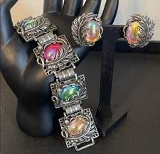 Vintage Dragons Breath Glass Cabochon Demi-Parure Bracelet & Earring Set