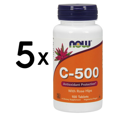 5 x NOW Foods Vitamin C-500 with Rose Hips - 100 tablets (73,98 EUR/kg)