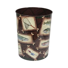Rivers Edge Products Metal Waste Basket, 10.5" Small Novelty Trash Can, Fishing