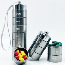Pill Box Metal Medicine Dispenser Case Weekly Tablet Organizer Container 7 Day