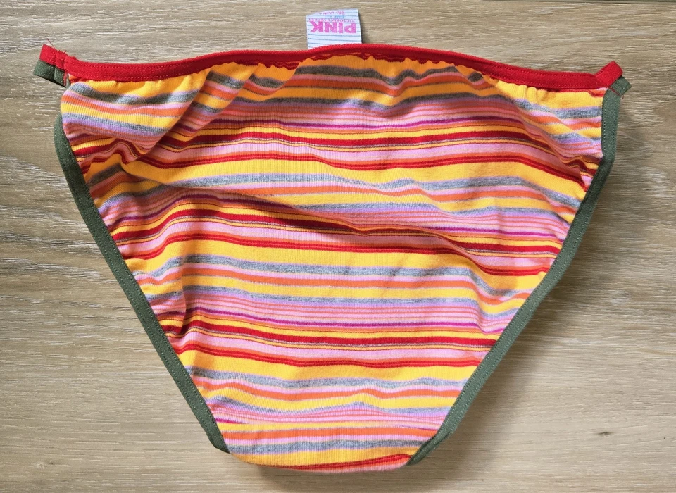NWT Vintage Victoria's Secret PINK Stripe Cotton Double String Bikini Panties XS - Image 2 of 3