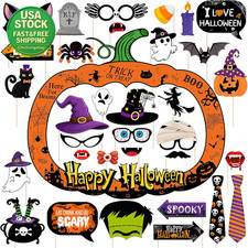 34Pcs Halloween Photo Booth Props Set Spooky Party Selfie Decorations Kit