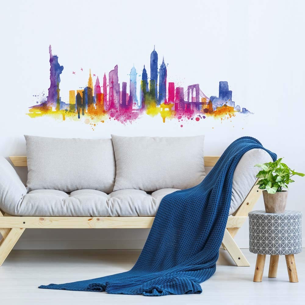Autocollants Muraux Stickers Ville Gratte-ciel Statue de la liberté UVCD0058 Déco Mur