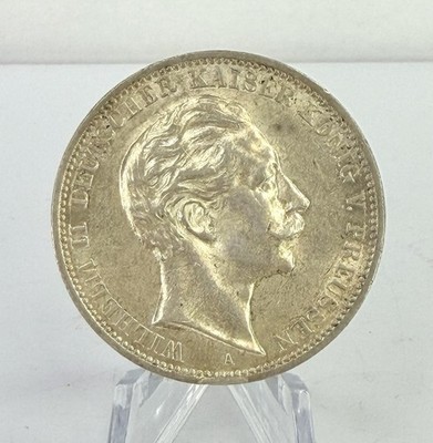 1912 Germany Prussia 3 Mark 90% Silver Coin - Kaiser Wilhelm II - ASW .4823oz