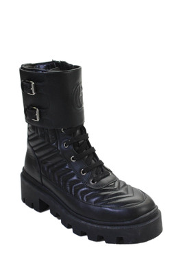 Gucci Womens Leather Quilted Zip Up Platform Ankle Boots Black Size 38.5 8.5