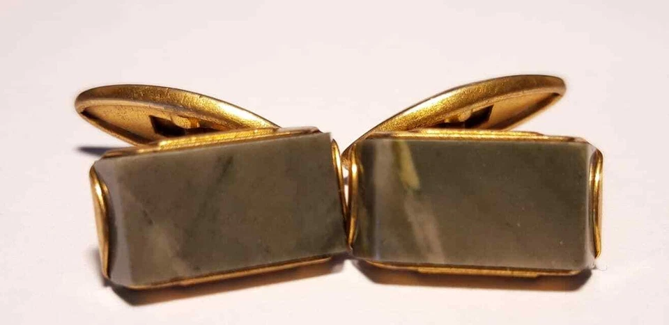 HERREN MANSCHETTENKNÖPFE goldfarben mit Naturstein vergoldet RC8M Vintage UdSSR - Bild 2 von 4