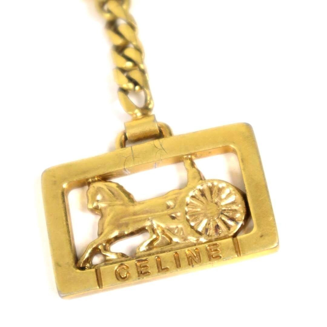 Rare Vintage CELINE Carriage Logo Gold Keychain Authe… - Gem