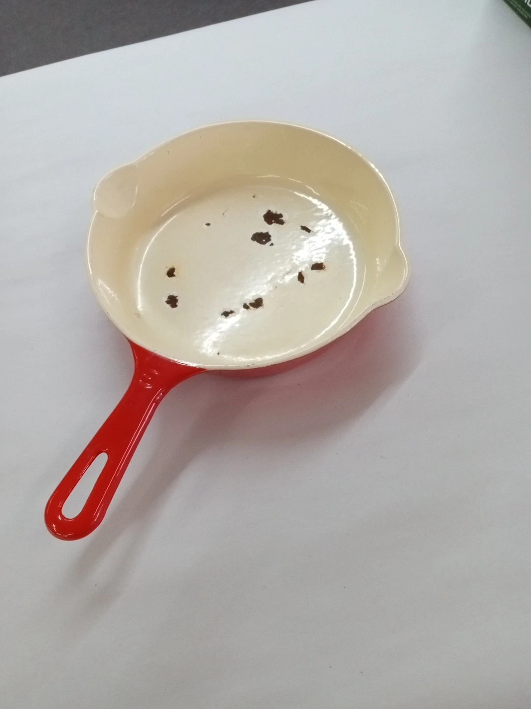 Vintage Griswold Red & Cream Enamel Cast Iron Skillet #5