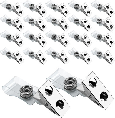 DE 100Pcs Metal Badge Clips with Clear PCV Straps,Id Strap Clip Adapter ID Badge