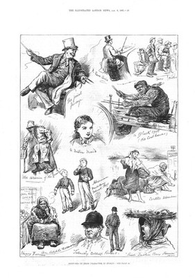 Sketches of Irish Character in Dublin - (11 Vignettes) - 1881 Antique Print