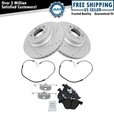 Front Semi Metallic Brake Pad & Performance Rotor w/Wear Sensors Kit for BMW