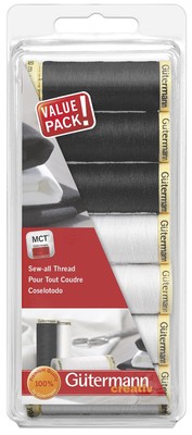 Gutermann Sew-All Polyester Thread Set 7 Spools-Black & White 713311-1