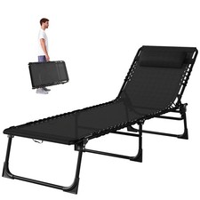 Folding Chaise Lounge Pool Chair 4-Position Reclining Back Adjustable Outdoor