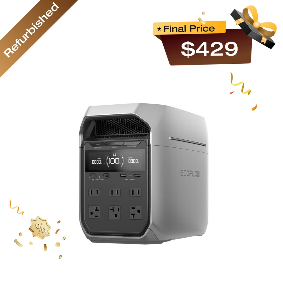 EcoFlow DELTA 3 Plus 1024Wh 1800W Portable Power Station LFP Battery Refurbished