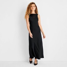 Women's Sleeveless Mixed Media Ankle Slip Dress - Future Collective Black L