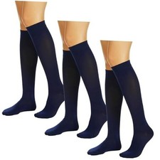 3-Pack Women's Over the Calf Knee High Trouser Socks, Comfortable Navy
