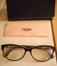 Fendi Logo Italy Cat Eye Eyeglass Frame ONLY FF0109 6ZV 54-15-140 Black/Clear